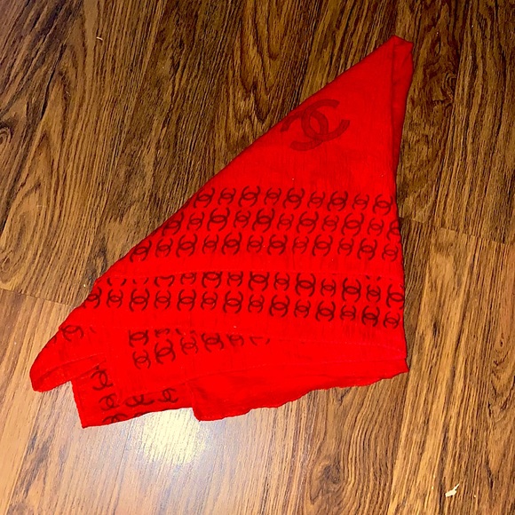 Chanel Red & Black Thin Scarf